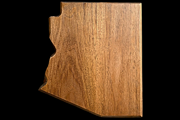 wooden cutting board shaped like Arizona